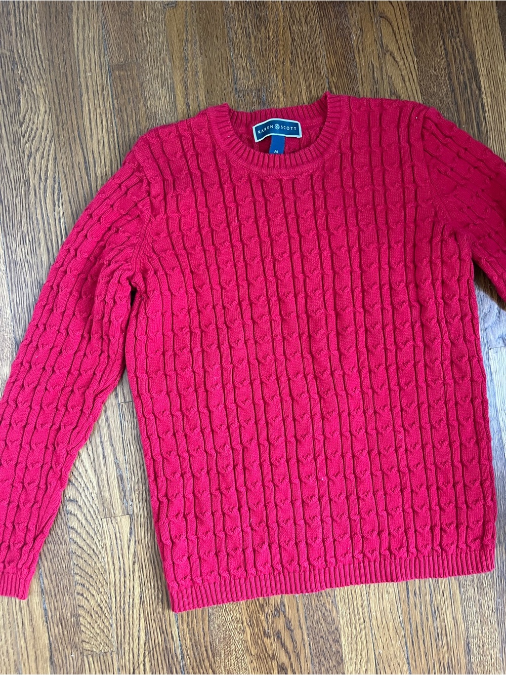 Karen Scott Women’s Red Cable Knit Crewneck Sweater